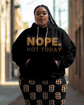 Women's Casual Street Fashion Nope. Not Today Print Plus Size Hoodie Suit